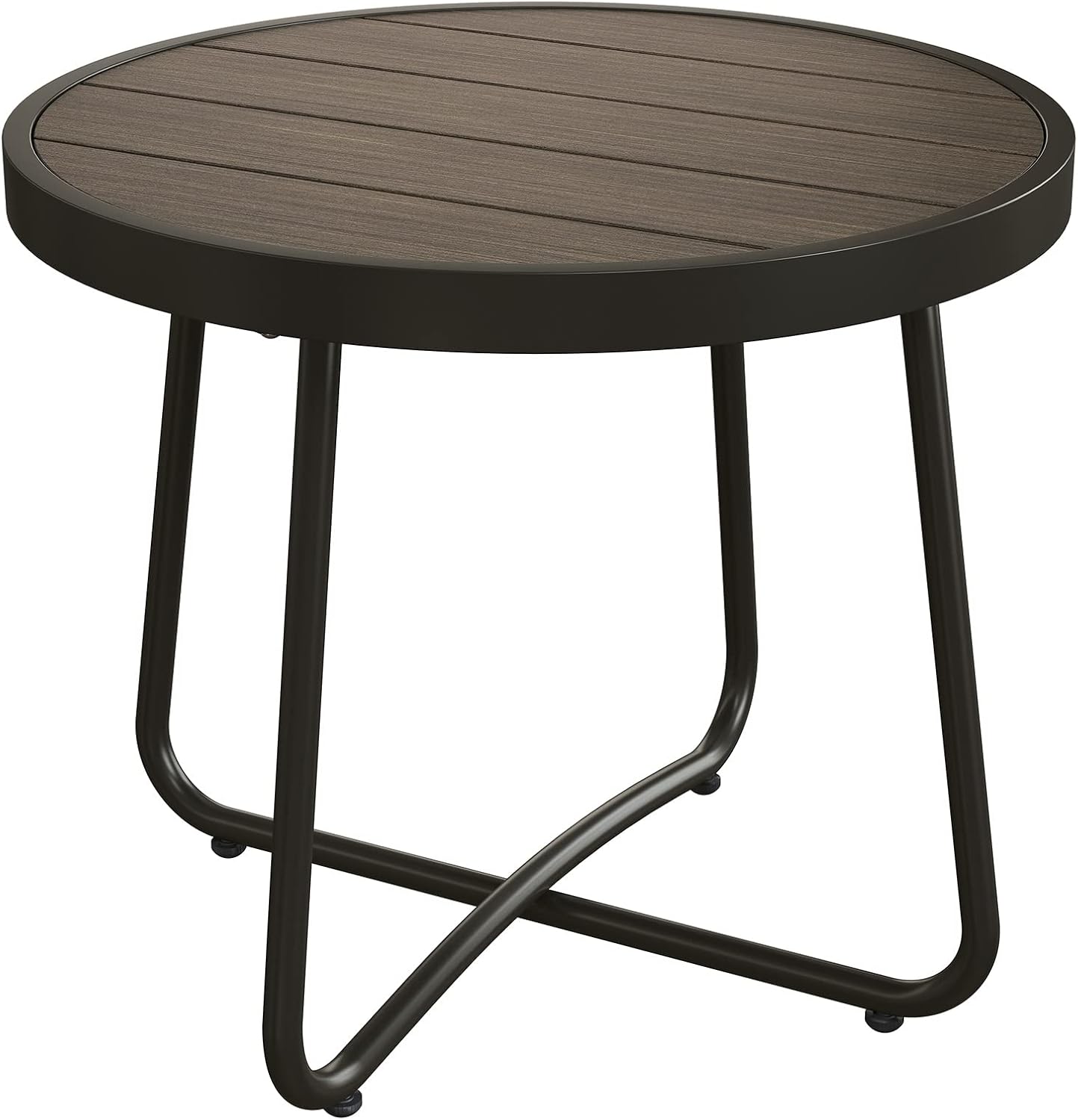 Outdoor Side Table, round End Table with Imitation Wood Tabletop, Dark Grey